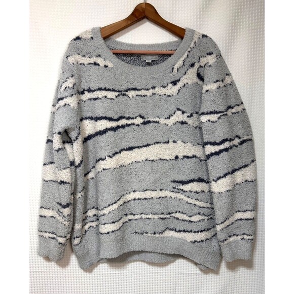 Barefoot Dreams Size 1X Sweater CozyChic Seaside Crew Neck Pullover Ocean Zebra - Picture 2 of 12